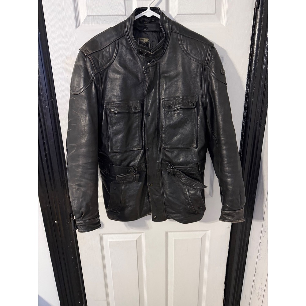 Hein Gericke Echt Leder Black Leather Motorcycle Field Jacket Belted Mens 42